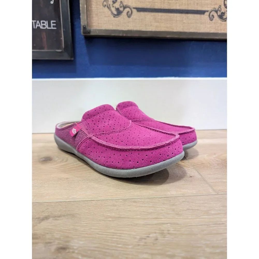 Spenco Siesta Slides Baton Rouge Pink Suede Memory Foam Mules Size 10 NWOB
